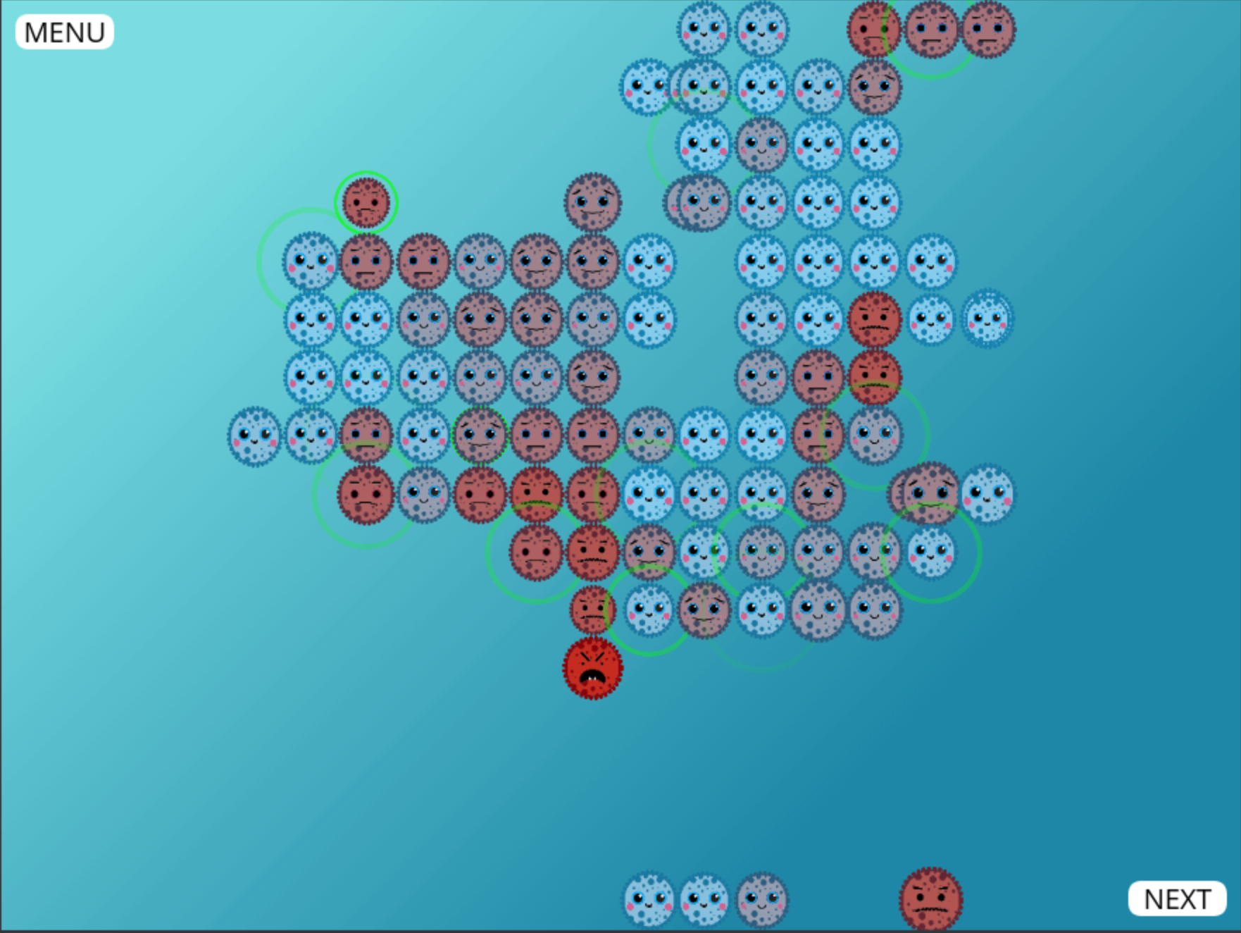 Game board with faces on blue background