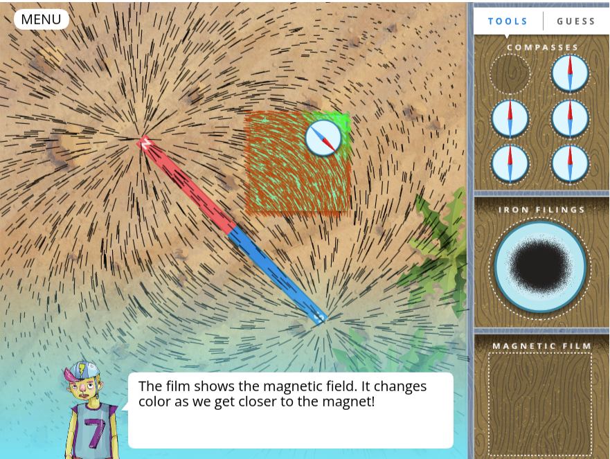 Illustration of a magnetic field with a bar magnet and directional lines