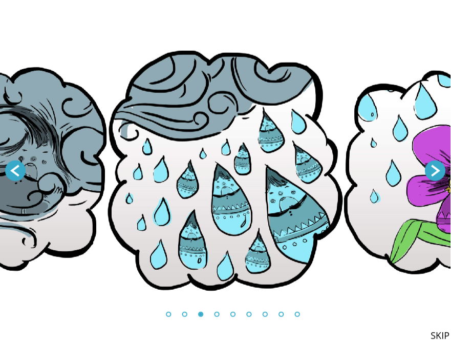 Illustration of stylized clouds with raindrops