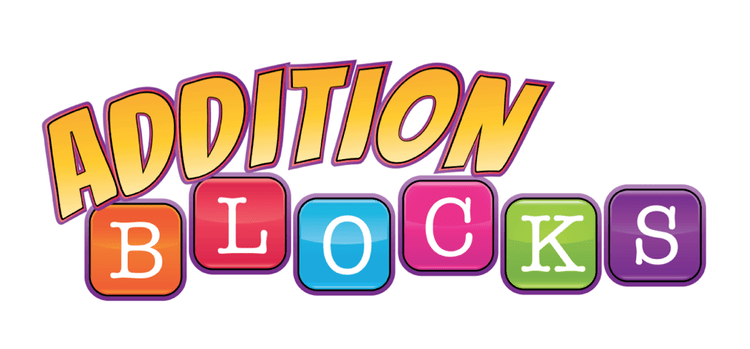 "Addition Blocks" game logo with colorful block letters